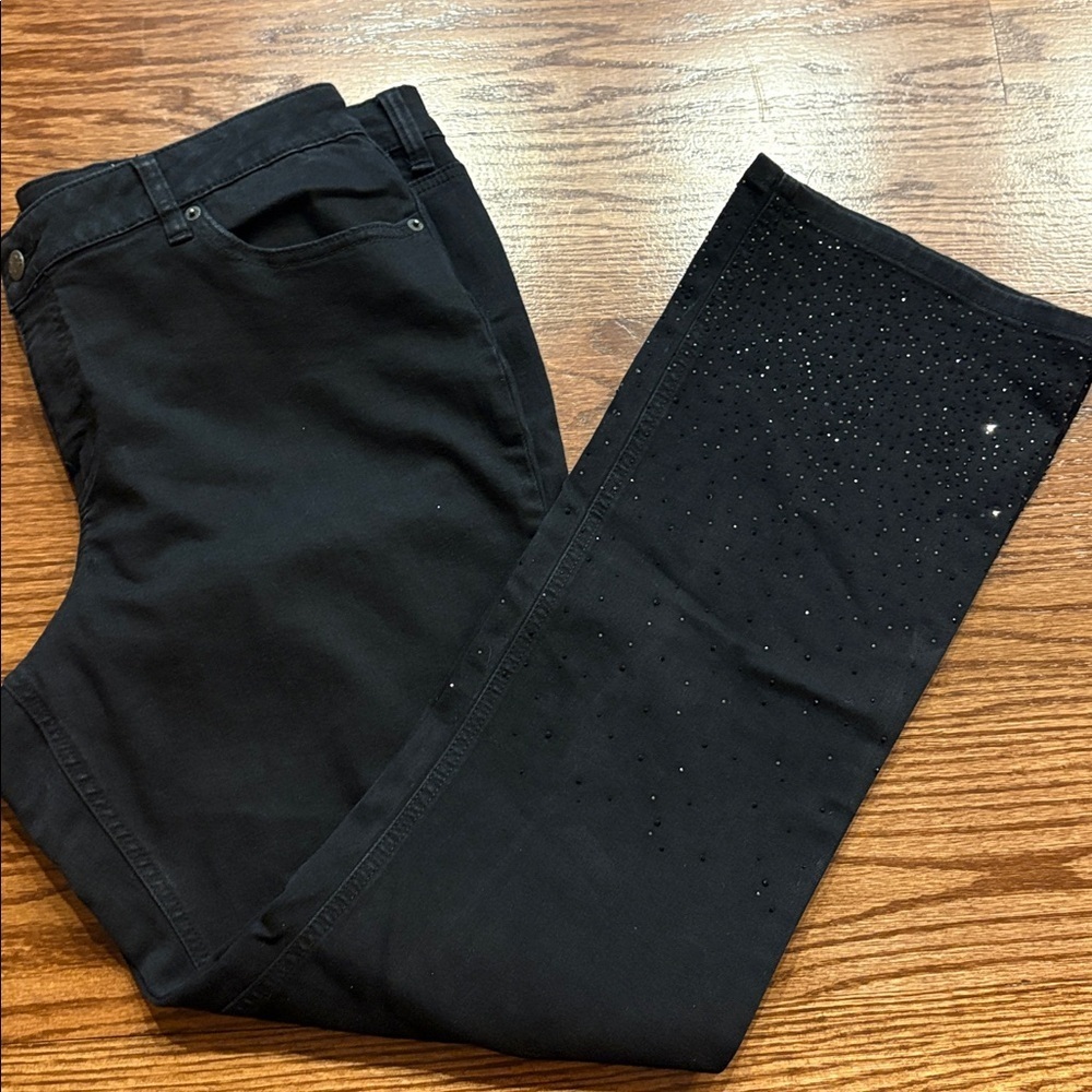 Black Women's Boot Cut Jeans with Subtle Rhinestone Detail